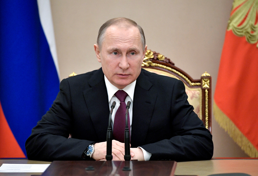 Russian President Vladimir Putin holds a meeting with the permanent members of the Russia Security Council in Moscow on March 31, 2017. (Photo credit: Aleksey Nikolskyi/AFP/Getty Images)