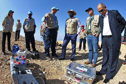 Lassina Zerbo (center right, in broad-brimmed hat), executive secretary of the Comprehensive Nuclear-Test-Ban Treaty Organization Preparatory Commission, participates in Integrated Field Exercise 2014 in Jordan on December 2, 2014. (CTBTO)