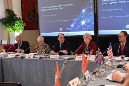 Nuclear Threat Initiative President Joan Rohlfing (R) addresses the International Partnership for Nuclear Disarmament Verification plenary in Buenos Aires on November 29, 2017.  (Photo: Courtesy of the Nuclear Threat Initiative)