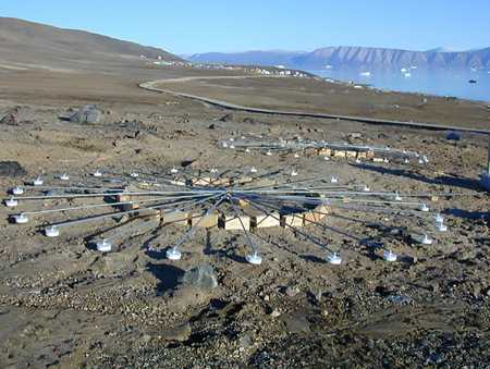 Infrasound arrays at the International Monitoring System station in Greenland is shown in this August 13, 2009 photo. The U.S. defense authorization bill allows for continued contributions to the monitoring system operated by the Comprehensive Test Ban Treaty Organization.  (CTBTO Preparatory Commission photo)