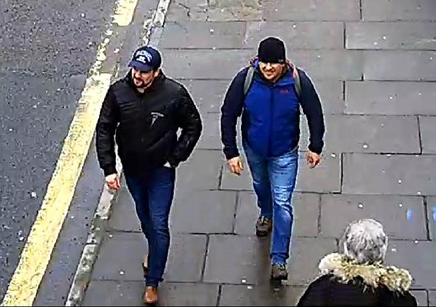 In a police photo released September 5, Novichok poisoning suspects are shown on CCTV in Salisbury, UK, March 4. The two men, Russian nationals using the names Alexander Petrov and Ruslan Boshirov, are suspects in the attempted murder of former Russian spy Sergei Skripal and his daughter Yulia in March.  (Photo: Metropolitan Police via Getty Images)