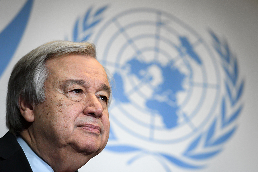 UN Secretary-General António Guterres speaks at a news briefing after presenting his disarmament agenda at a conference at the University of Geneva on May 24, 2018 in Geneva. (Photo: Fabrice Coffrini/AFP/Getty Images)