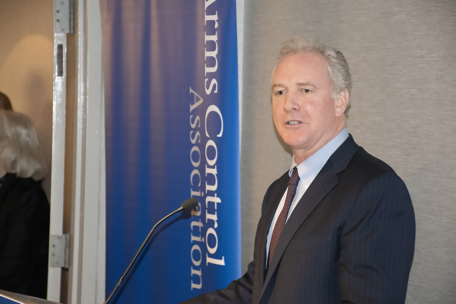Sen. Chris Van Hollen (D-Md.) argues against unrestrained nuclear weapon spending during his remarks at the Arms Control Association’s annual meeting.  (Photo: Allen Harris/Arms Control Association)