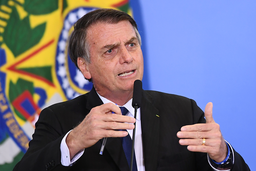 Brazilian President Jair Bolsonaro speaks on May 7, 2019. Since taking office in January, he has embarked on a transformation of Brazil's nuclear ambitions. (Photo: Everisto Sa/AFP/Getty Images)