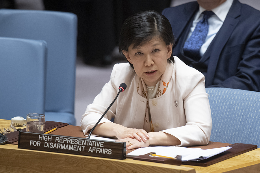 Izumi Nakamitsu, the UN high representative for disarmament affairs, briefs the Security Council on nuclear nonproliferation on April 2.  The United Nations has supported greater visibility for women in arms control. (Photo: United Nations)