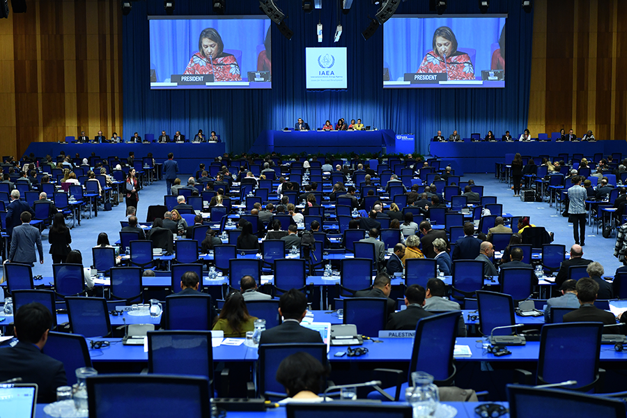 The International Atomic Energy Agency's General Conference, shown here in September, typically meets for five days, each ending late in the evening. Rethinking how such diplomatic meetings are organized could help to improve the delegates' work-life balance and enable greater participation of women, who often face an unequal division of family tasks at home. (Photo: Dean Calma/IAEA)