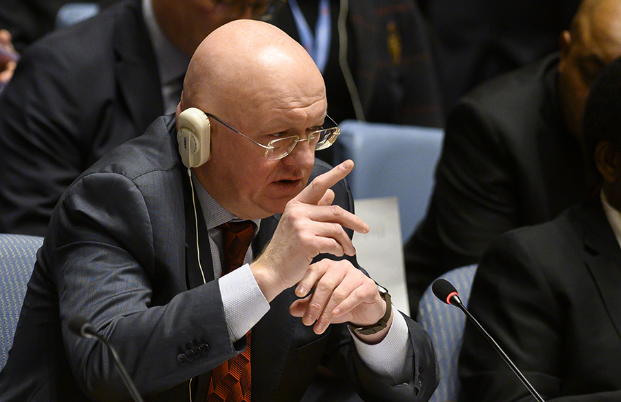 Russian Ambassador to the United Nations Vasily Nebenzya speaks to the UN Security Council meeting in January 2019. He has advocated using fewer sanctions and more diplomacy as part of a threeway effort to ease international tensions about North Korea. (Photo: Johannes Eisele/AFP/Getty Images)