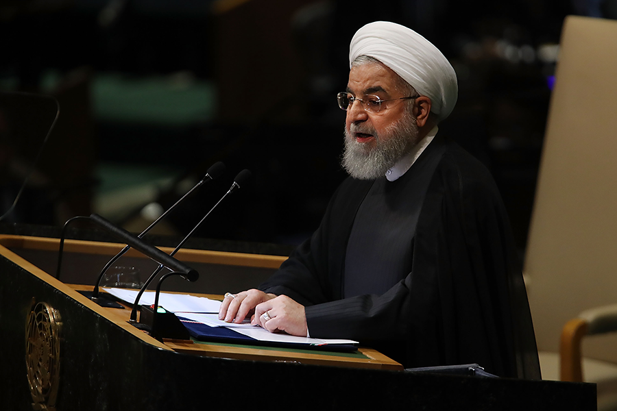 Iranian President Hassan Rouhani addresses the UN General Assembly on Sept. 25, 2018. He has vowed a "crushing response" if the arms embargo on Iran is extended. (Photo: Spencer Platt/Getty Images)