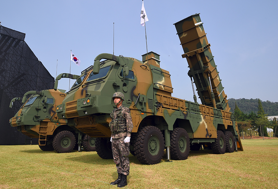 South Korea displays a Hyunmoo-2 missile system in 2017. The missile has served as the basis for a new missile with greater range and payload capacity. (Photo: Jung Yeon-Je/AFP/Getty Images)