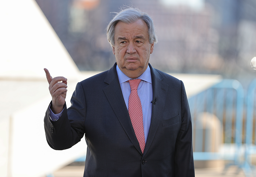 UN Secretary-General Antonio Guterres speaks outside UN Headquarters on March 9. His call for a global ceasefire to allow the world to address the coronavirus pandemic has met with limited success. (Photo: EuropaNewswire/Gado/Getty Images)