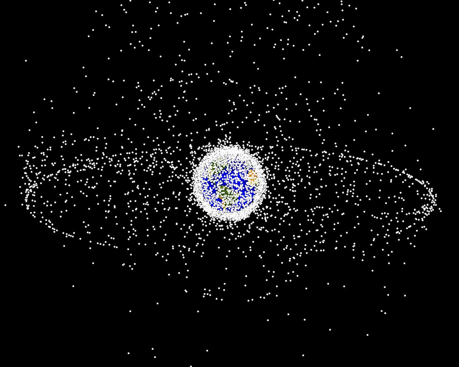 A NASA graphic illustrates (not to scale) Earth-orbiting objects, the vast majority of which are debris, not functioning satellites. The use of anti-satellite weapons could create debris that could threaten satellites and human spaceflight.  (Image: NASA Orbital Debris Program Office)