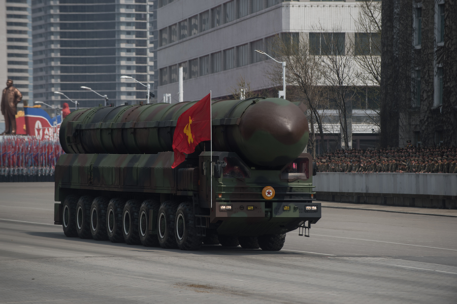 A North Korean missile is displayed during a 2017 military parade in Pyongyang. North Korea is currently estimated to have 30-60 nuclear weapons.  (Photo: Ed Jones/AFP/ Getty Images)