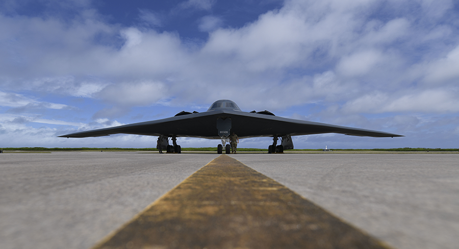 A B-2 bomber prepares to take flight from the U.S. base at Diego Garcia in 2020. The issue of nuclear-weapon states' commitments to their NPT obligation to move toward nuclear disarmament is expected to be a major topic once again at the NPT Review Conference. (Photo: Heather Salazar/U.S. Air Force)