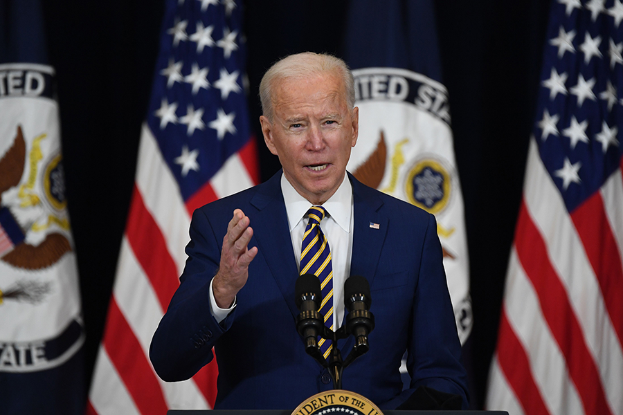 During a speech at the State Department on Feb. 4, President Joe Biden said that "we are ending all American support for offensive operations in the war in Yemen, including relevant arms sales.” (Photo by Saul Loeb/AFP via Getty Images) 