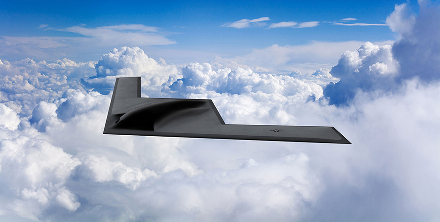 The B-21 Raider strategic bomber, shown here in an image provided by Northrup Grumman Corp., is among the weapons systems that will receive increased funding under the 2022 National Defense Authorization Act. (Photo by Northrup Grumman Corp.)