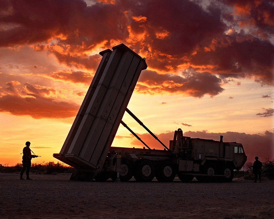 MDA has hit a milestone for integrating the Terminal High Altitude Area Defense system, shown, with the Patriot air and missile defense system, firing an advanced Patriot missile from THAAD. (Photo by Lockheed Martin via Getty Images)