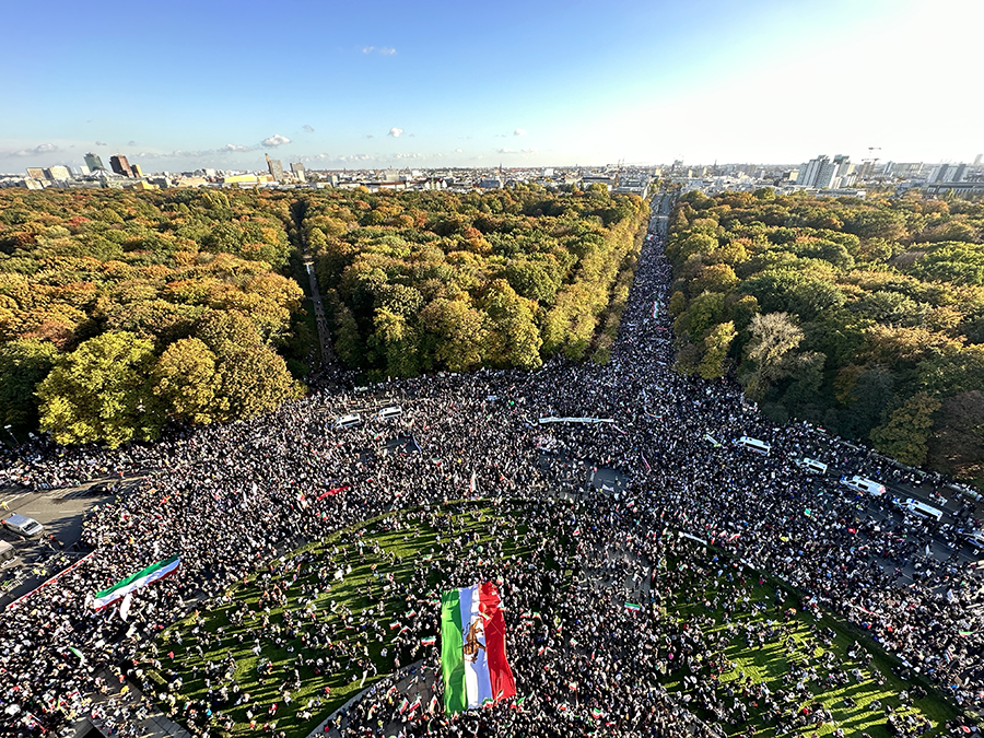Demonstrations in Berlin, shown above, and other major cities have voiced solidarity with Iranians who staged protests following the death of Mahsa Amini. The 22 year-old woman died in the custody of Iran’s morality police for not wearing her hijab correctly.  (Photo by Abdulhamid Hosbas/Anadolu Agency via Getty Images)