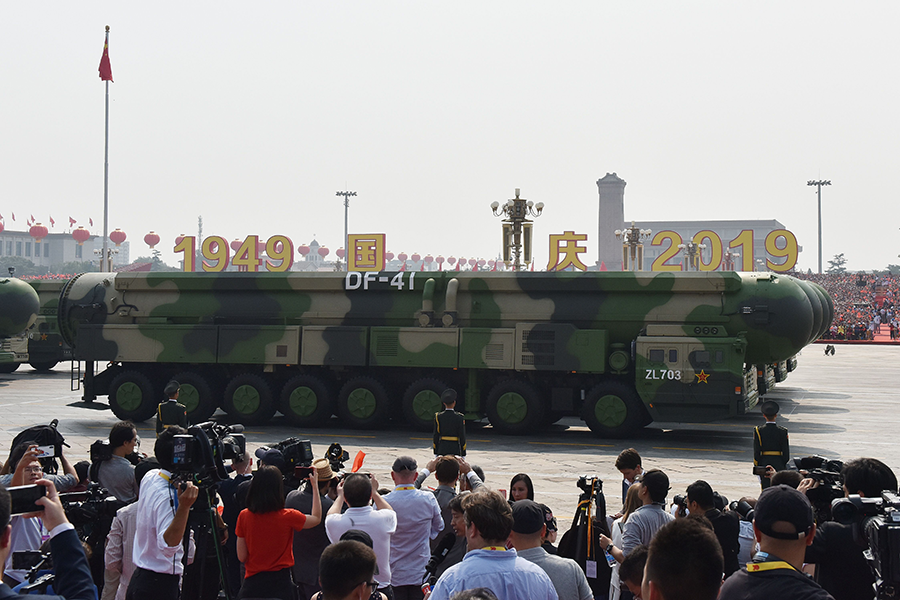 As China accelerates and expands development of its nuclear arsenal, including with the DF-41 missile shown here in 2019, India is expected to increase its numbers of nuclear-capable systems. (Photo by Greg Baker/AFP via Getty Images)