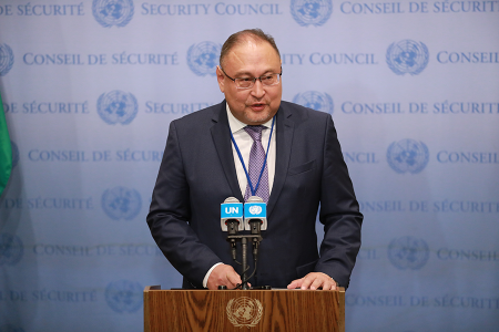 Kazakhstan’s deputy foreign minister, Akan Rakhmetullin, is the chair-designate for the second preparatory committee meeting ahead of the of the 2026 nuclear Nonproliferation Treaty Review Conference. (Photo by Xie E/Xinhua via Getty Images)