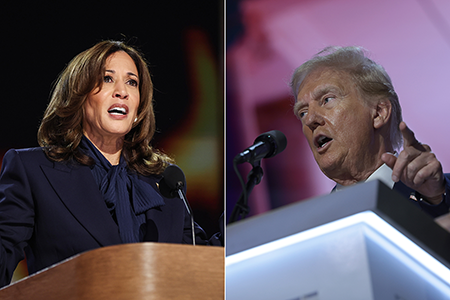 With the conclusion of the Democratic National Convention in Chicago, Vice President Kamala Harris, the Democratic nominee, and former president Donald Trump, the Republican nominee, are campaigning in earnest to become the next U.S. president.  (Photos by Justin Sullivan and Win McNamee/Getty Images)