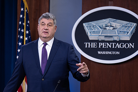 William LaPlante, U.S. defense undersecretary for acquisition and sustainment (shown in 2022) told a press briefing on July 8 that the multibillion program for the new Sentinel intercontinental ballistic missile will proceed despite cost overruns. (Photo by U.S. Navy Petty Officer 2nd Class James K. Lee)