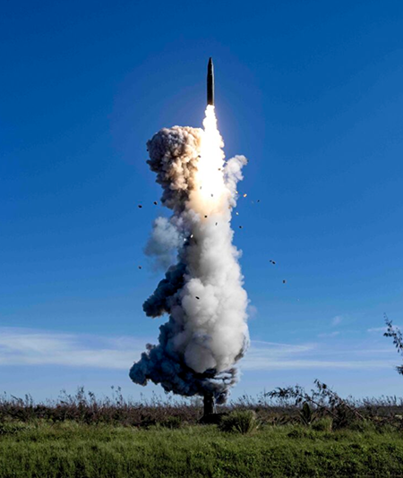 An image released by the Chinese military showing the launch on Sept. 25 of an intercontinental ballistic missile carrying a dummy warhead. (Photo handout by Chinese People’s Liberation Army)