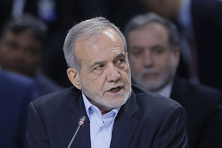 Iranian President Masoud Pezeshkian, shown at a recent BRICS summit in Kazan, Russia, seems to have a green light from Supreme leader Ali Khamenei to revive diplomatic contacts with the United States. (Photo by Maxim Shemetov/POOL/AFP via Getty Images)