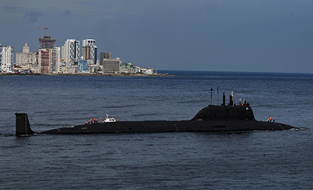 Among other issues, Edward Geist’s book looks at how artificial intelligence (AI) might affect strategic stability, including when nuclear-powered submarines such as this Russian Kazan submarine, which visited Cuba in June, become more detectable through the use of AI. (Photo by Yamil Lage/AFP via Getty Images)