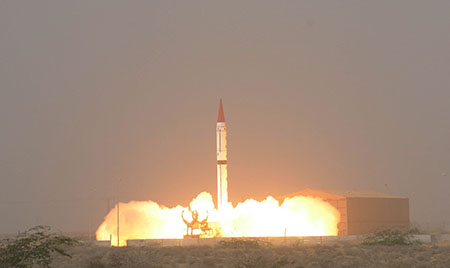 Pakistan test-fires a Shaheen-III intermediate-range nuclear-capable ballistic missile in Pakistan on December 11, 2015. (Photo by Pakistani Army Press Service ISPR/Anadolu Agency/Getty Images)