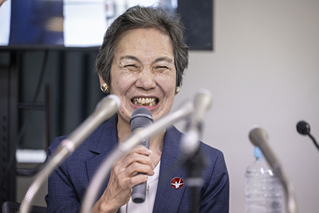 Masako Wada, assistant secretary general of the Nihon Hidankyo and an atomic bomb survivor or hibakusha, speaks during a press conference in Tokyo on October 12, 2024, a day after the anti-nuclear group was awarded the Nobel Peace Prize. (Photo by Yuichi Yamazaki/AFP via Getty Images)