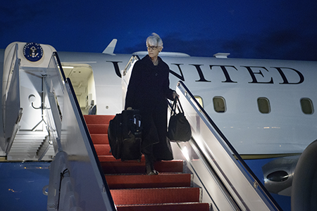 Chief U.S. Negotiator Wendy Sherman arrives at Andrews Air Force Base in Maryland April 3, 2015 after returning from negotiations in Geneva on Iran’s nuclear program. (Photo by Brendan Smialowski-Pool/Getty Images)