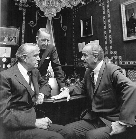 Llewellyn “Tommy” Thompson (C), a U.S. ambassador to the Soviet Union, fluent Russian speaker and adviser to President John Kennedy, is said to have played an important role in resolving the Cuban missile crisis because he understood the Soviets so well. It is an expertise the United States needs more of, contributor Christopher F. Chyba writes. Undated photo also shows Averrell Harriman (L) and Lyndon Johnson (R). (Photo courtesy of National Security Archives)