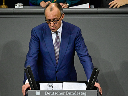 During a foreign policy speech to the German parliament in January, Chancellor Friedrich Merz announced, “We are discussing the development of a joint nuclear umbrella with European allies.” (Photo by Tobias Schwarz / AFP via Getty Images)