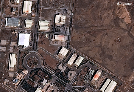 Vantor satellite image from March 2, 2026 showing structural damage to a building at the Natanz nuclear facility during the U.S.-Israeli war against Iran. (Satellite image (c) 2026 Vantor)