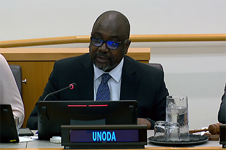 Director and Deputy to the High Representative for Disarmament Affairs, Adedeji Ebo, delivers opening remarks April 9 to the UN Disarmament Commission Informal 2026 Substantive Session. (UN photo)