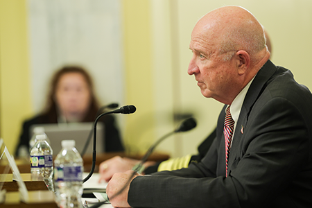 David Beck, the deputy administrator for defense programs at the National Nuclear Security Administration, discusses his agency’s plans for developing nuclear weapons during a hearing with a Senate Armed Services subcommittee April 20. (Photo by Anna Moneymaker/Getty Images)