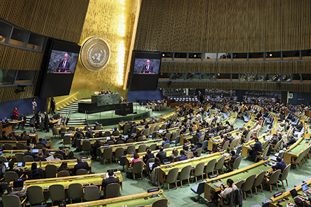 UN Secretary-General António Guterres speaks April 27 during the 11th nuclear Nonproliferation Treaty Review Conference at UN headquarters in New York City. (Photo by Angela Weiss/AFP Getty Images)