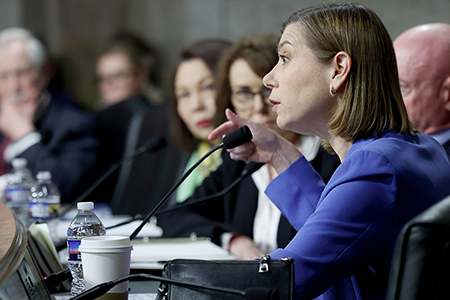 U.S. Sen. Elissa Slotkin (D-MI) speaks during an April hearing of the Senate Armed Services Committee that took testimony on the Pentagon’s fiscal year 2027 budget request. (Photo by Anna Moneymaker/Getty Images)