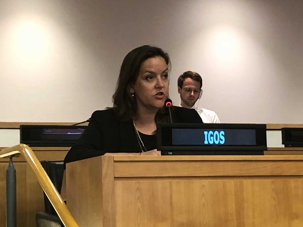 Alex Bell, senior policy director for Center for Arms Control & Non-Proliferation, presented a statement from over 40 civil society leaders calling for entry into force of the Comprehensive Test Ban Treaty (CTBT),  Sept. 25, 2019. (Photo: Shannon Bugos/Arms Control Association)