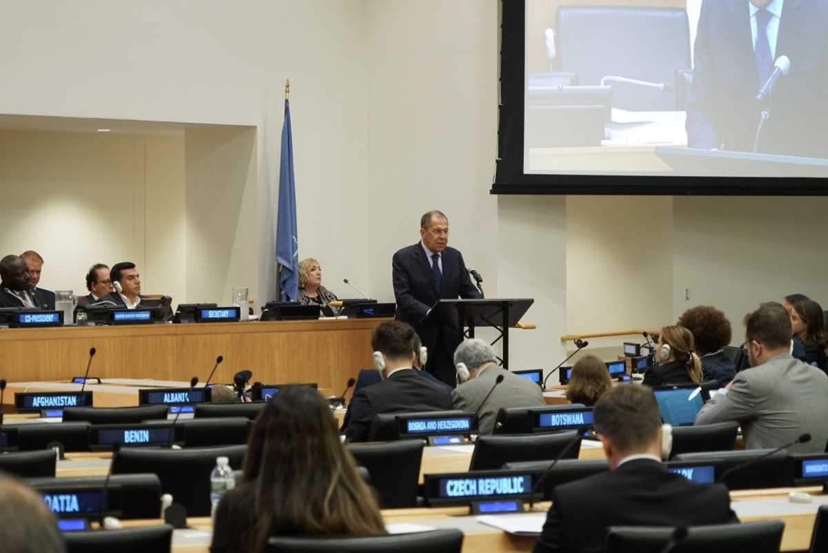 Russian foreign minister Sergey Lavrov addresses the 11th Conference on Facilitating the Entry into Force of the Comprehensive Nuclear-Test-Ban Treaty, New York, September 25, 2019 (Photo:  Ministry of Foreign Affairs)