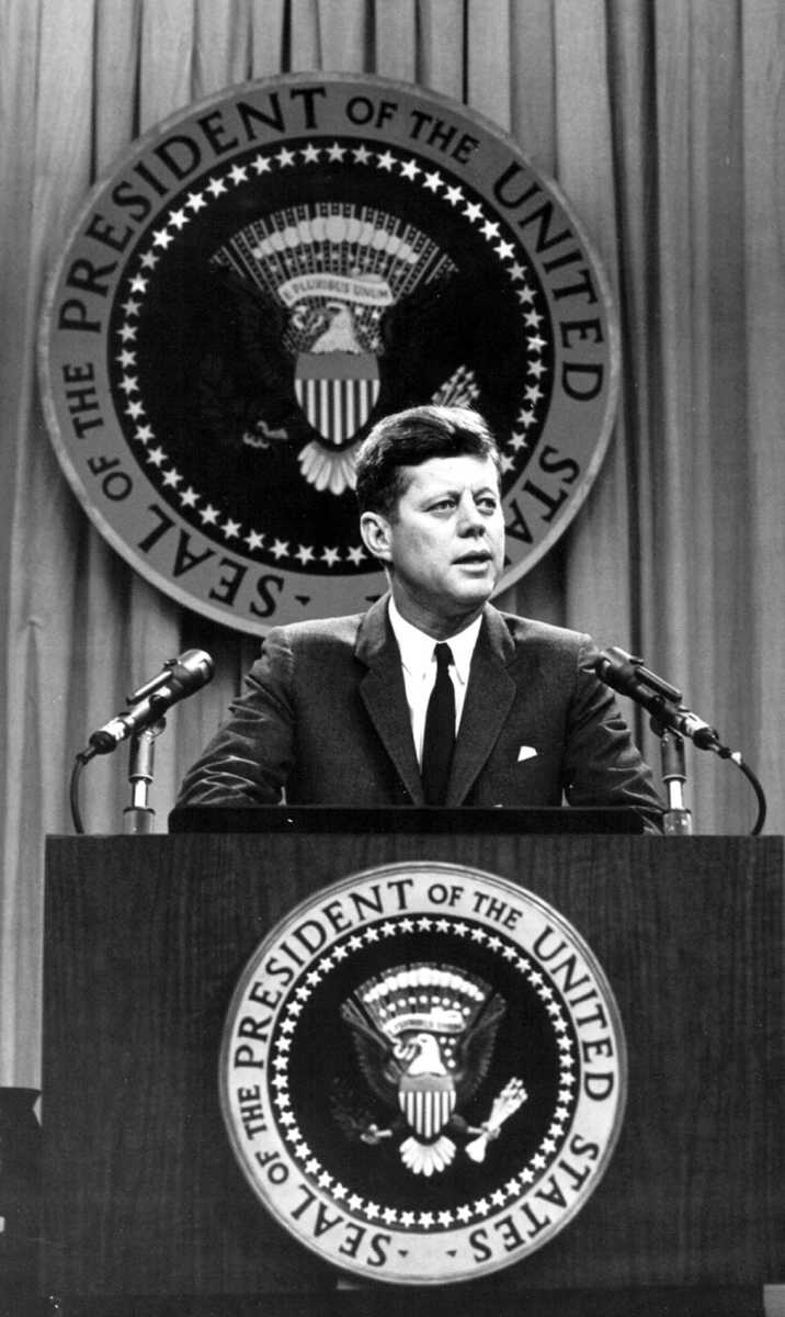 President John Kennedy addresses the press in March 1963 in Washington, D.C. (National Archive/Newsmakers)