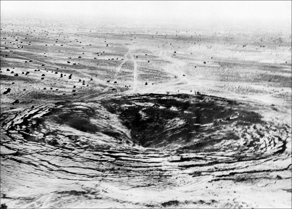 A crater marks the site of India’s May 18, 1974 underground nuclear test at Pokhran in the desert state of Rajasthan. (Punjab Photo/AFP/Getty Images)