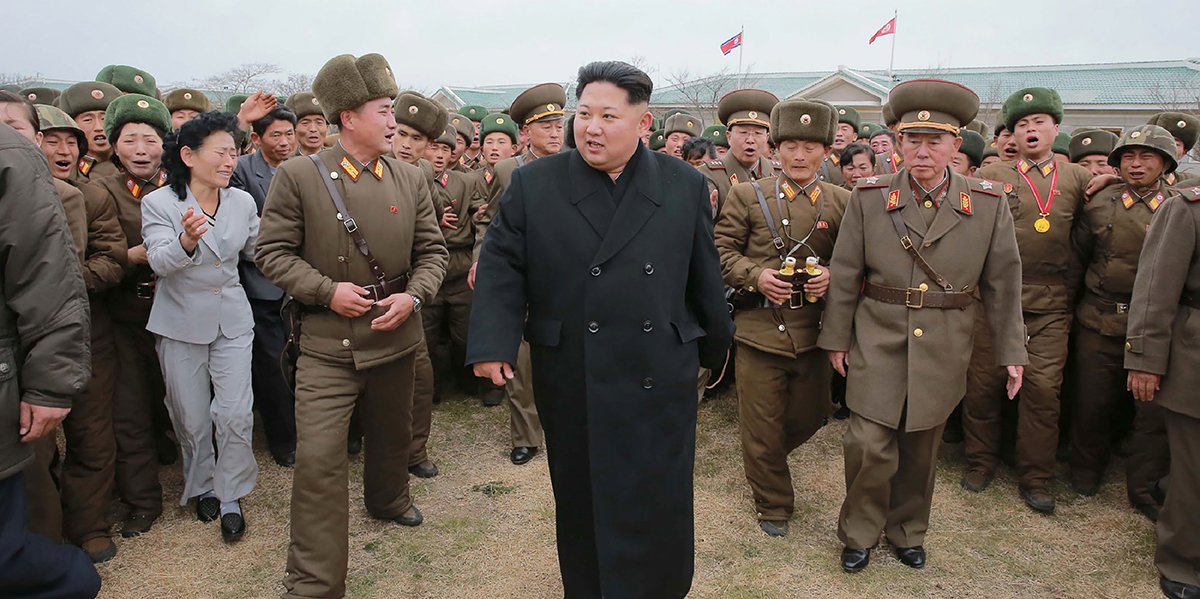 North Korean leader Kim Jong Un visits a coastal defense unit on Mahap Islet in this undated photo released by the official Korean Central News Agency on November 11, 2016. (Photo credit: KNS/AFP/Getty Images)